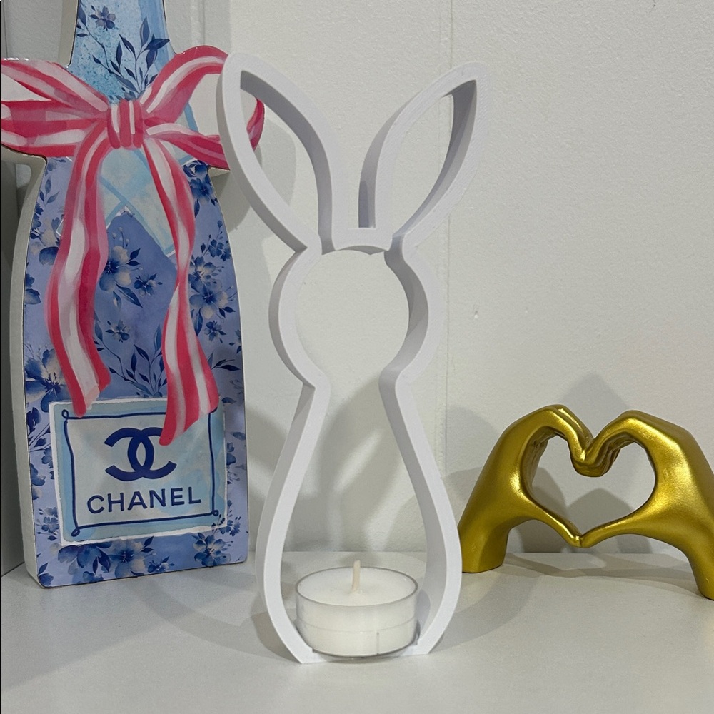 3D Printed White Bunny Tealight Holder - Picture 2 of 4